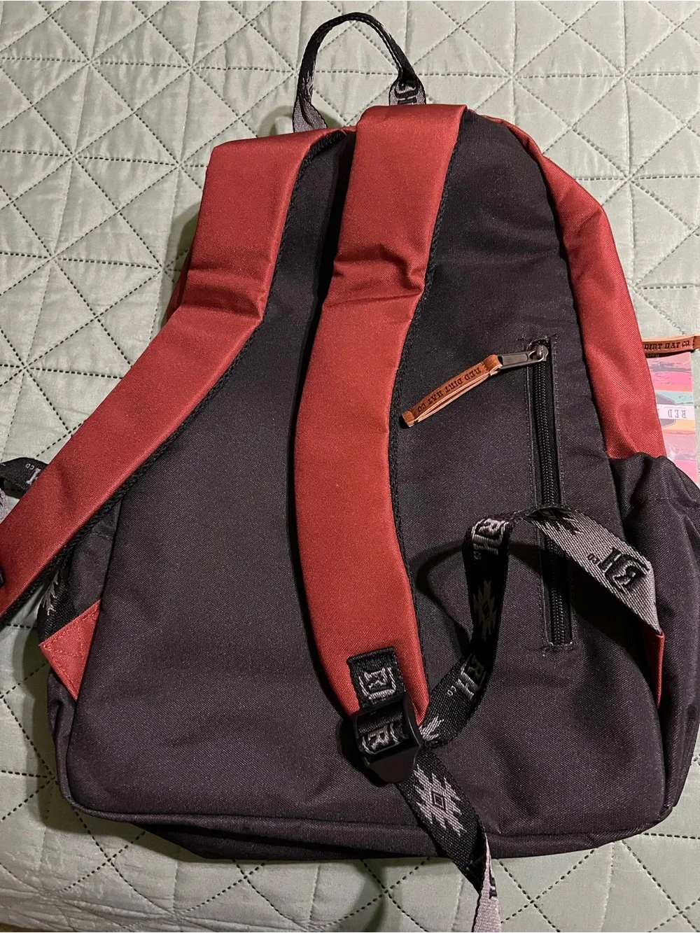 Maroon & Black Backpack with Orange Pattern